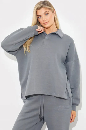 Collared Button Up Jersey Sweatshirt
